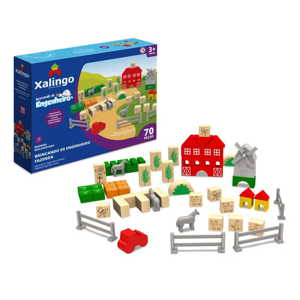 Brincando de Engenheiro Blocos de Montar Fazenda 70 peças